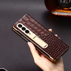 Galaxy Z Fold Series - Luxury Crocodile Leather Case with Gold Stand