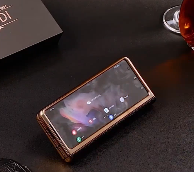 Galaxy Z Fold Series - Luxury Crocodile Leather Case with Gold Stand