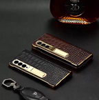 Galaxy Z Fold Series - Luxury Crocodile Leather Case with Gold Stand