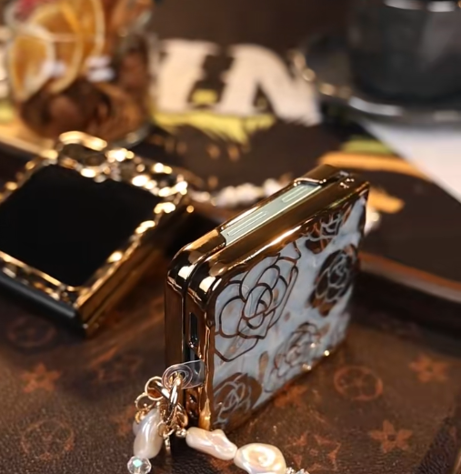 Galaxy Z Flip Series - Luxury Camellia Floral Pearl Bracelet Case