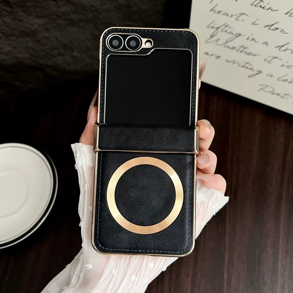 Galaxy Z Flip Series - Electroplated Leather Magnetic Case