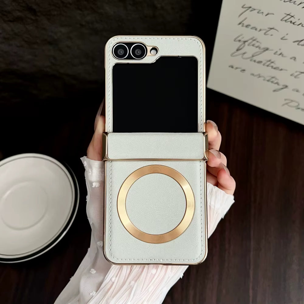 Galaxy Z Flip Series - Electroplated Leather Magnetic Case