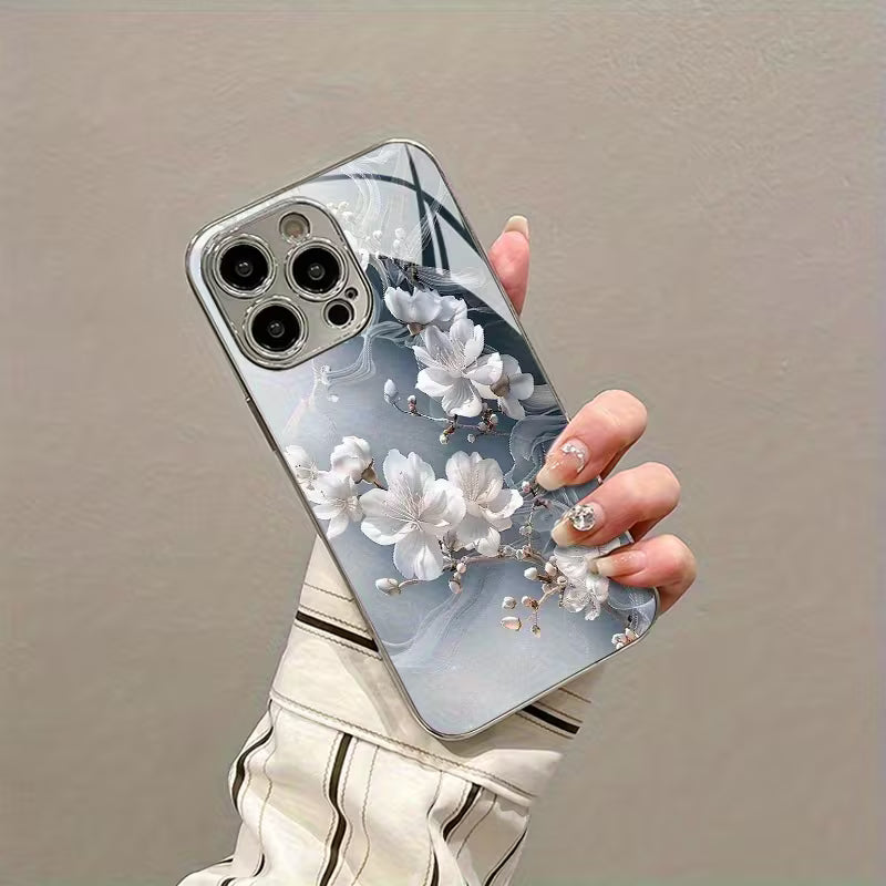 iPhone - Elegant and Gorgeous White Floral Glass Case