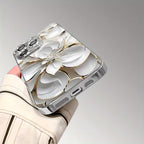 Ceramic Texture Golden Line White Flower Pattern Case