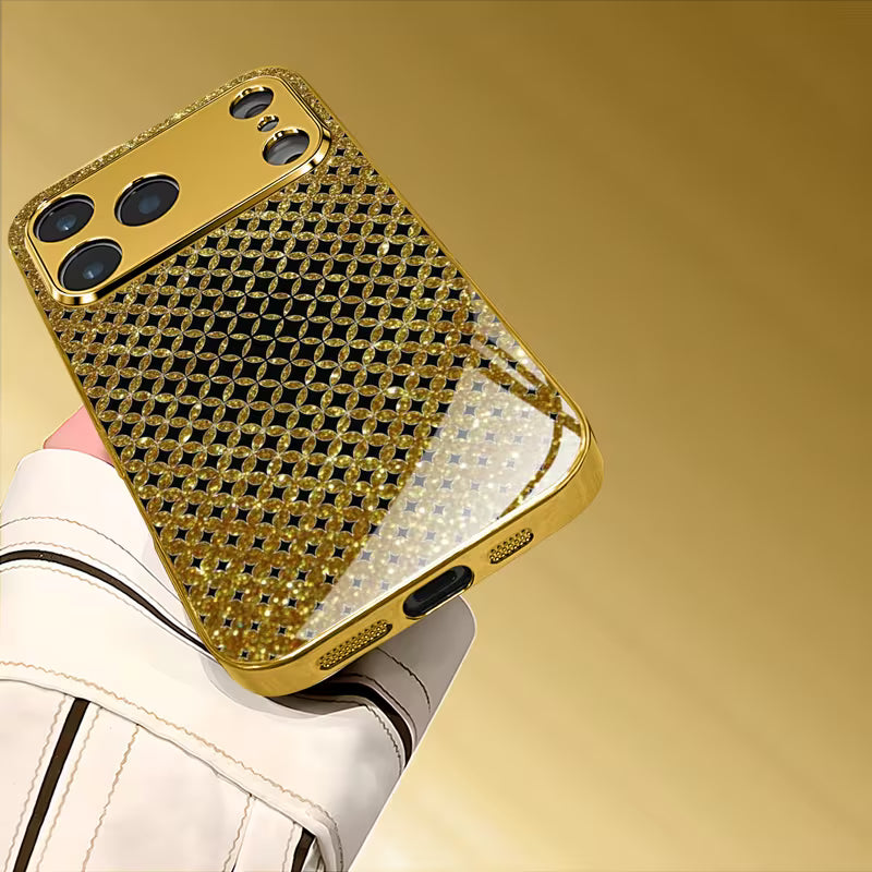 Golden Brown Grid Pattern Electroplated Case