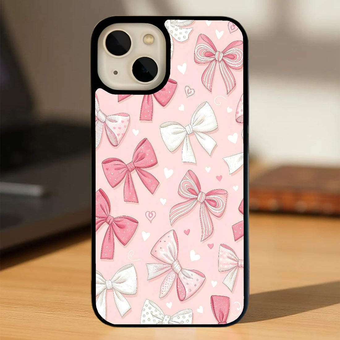 Pink and White Ribbon Bow Glass Case