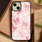 Pink and White Ribbon Bow Glass Case